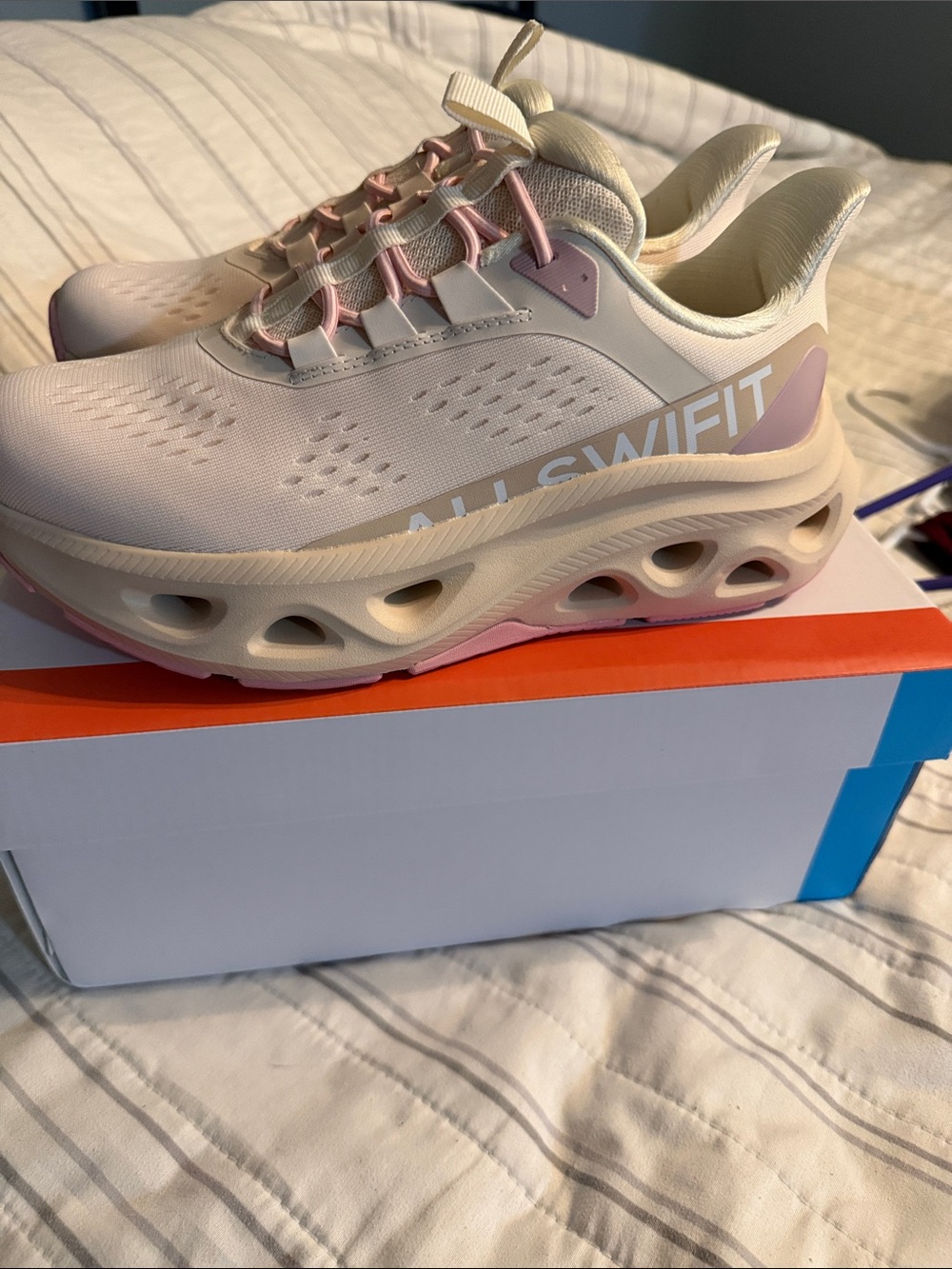 All Swift Lightweight Athletic Sneakers in Cream & Pink
